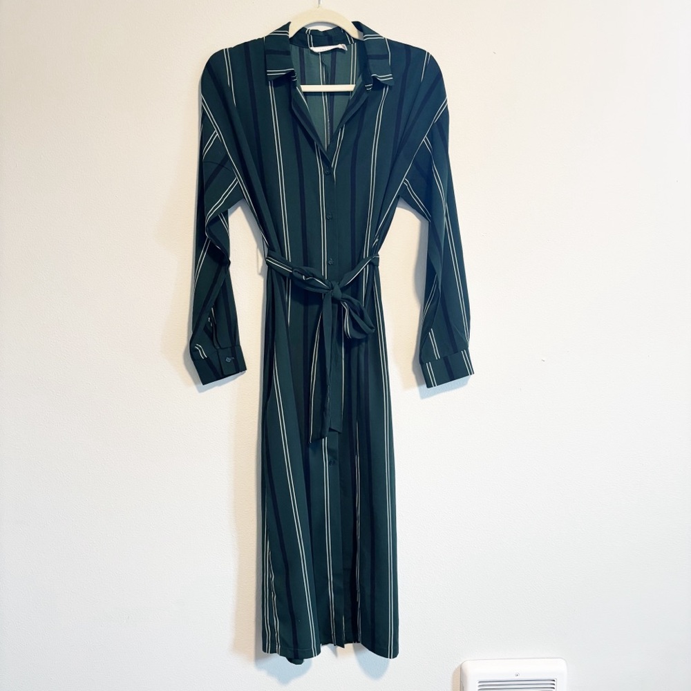 Lush Green Long Sleeve Collared Shirt Dress Size Small
